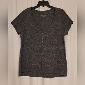Aeropostale Charcoal Buttoned V-Neck Tee